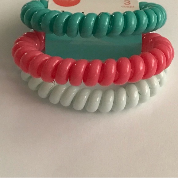 New 3 Hair Ties “Impulse” Pink Green White Cool X & O Design Group ages  13 & up - Picture 3 of 14